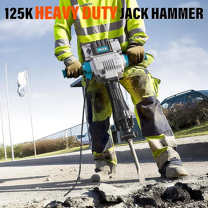 Berserker 2100W 50-Pound Demolition Jack Hammer with 1-3/16" Hex, 17-Amp Corded Electric Heavy Duty Demo Chipping Hammer Concrete/Pavement Breaker with Carrying Case Flat Chisel Bull Point Chisel