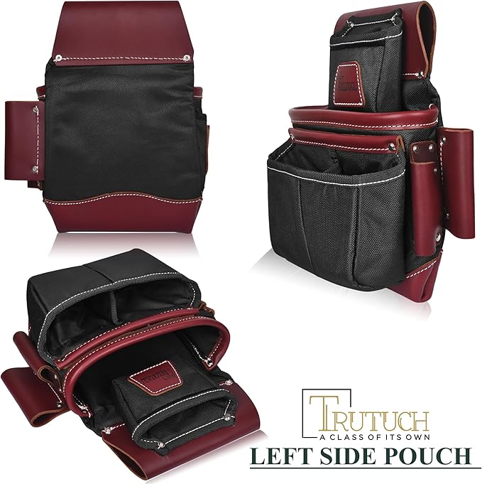 Nylon and Leather Tool Belt | Framing Tool Bags | Leather Tool Belts | Nylon Tool Pouch | Carpenter Tool Belt | Construction | Framers | Electrician (Black)