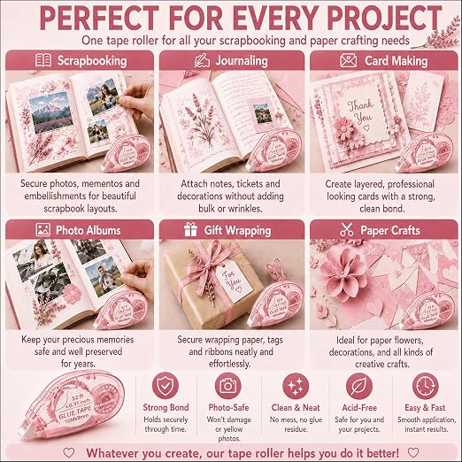MARCADORUS Double Sided Tape Roller, Scrapbook Glue Tape 6 Pack, Extra-Long | - Image 9