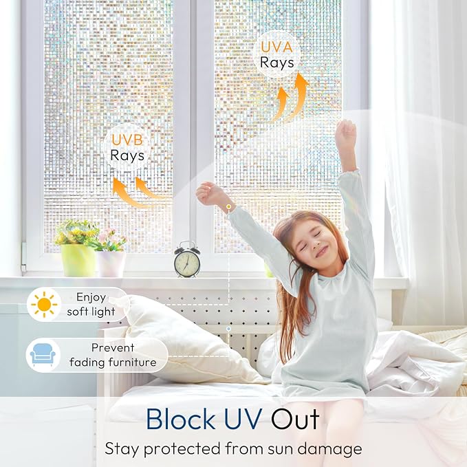 rabbitgoo Window Privacy Film, Mosaic Stained Glass Film, 35.4" x 78.5" | - Image 5
