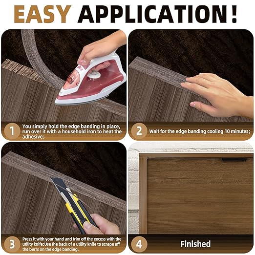 GSCIT Club Walnut Edge Banding, 3 inch x 250ft roll of Veneer Edge Banding - Pre-glued Flexible, Real Wood Tape for Cabinet Repair & Furniture Restoration