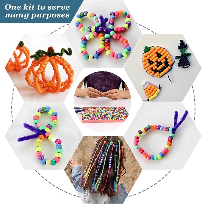 2000+ Pony Bead Bulk 6x9mm Multi-Colored Plastic Craft Beads Set, Bulk Hair - Image 4
