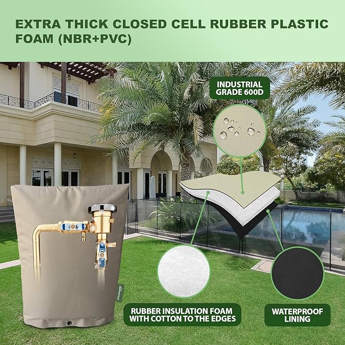 The Original Winter Pipe Insulation Cover (0˚F) - Extra-Thick EVA+NBR (UV-Coated) Insulated Backflow Preventer Freeze Protection, Pump Cover, Sprinkler/Well/Valve Head Cover - (16" W X 34" H)