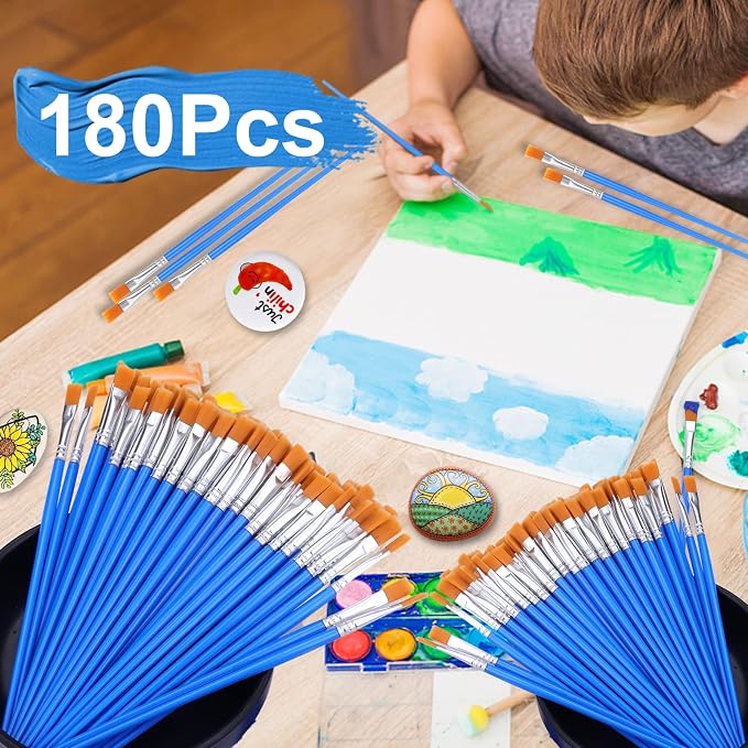 AROIC 180pcs Flat Paint Brushes Set, Small Brushes Bulk Nylon Hair - Image 4