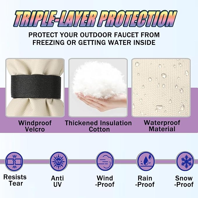 Outdoor Faucet Cover for Winter - Pro 7.1"W x 9.8"H - 4 PACK Outdoor Water Faucet Cover Socks for Winter Freeze Protection Pipe Insulation Reusable Waterproof Insulated Spigot backflow Cover - Beige