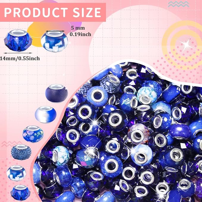 150Pcs Large Hole Beads Spacer Beads Dark Blue Assorted European Craft Big - Image 2
