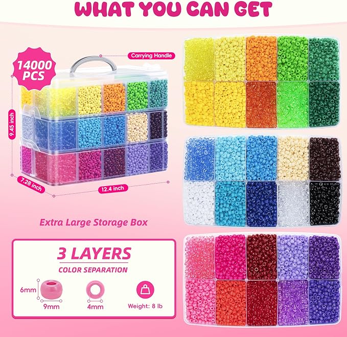 Simetufy 14000Pcs Pony Beads Bulk, 30 Colors 6x9 Kandi Beads - Image 3