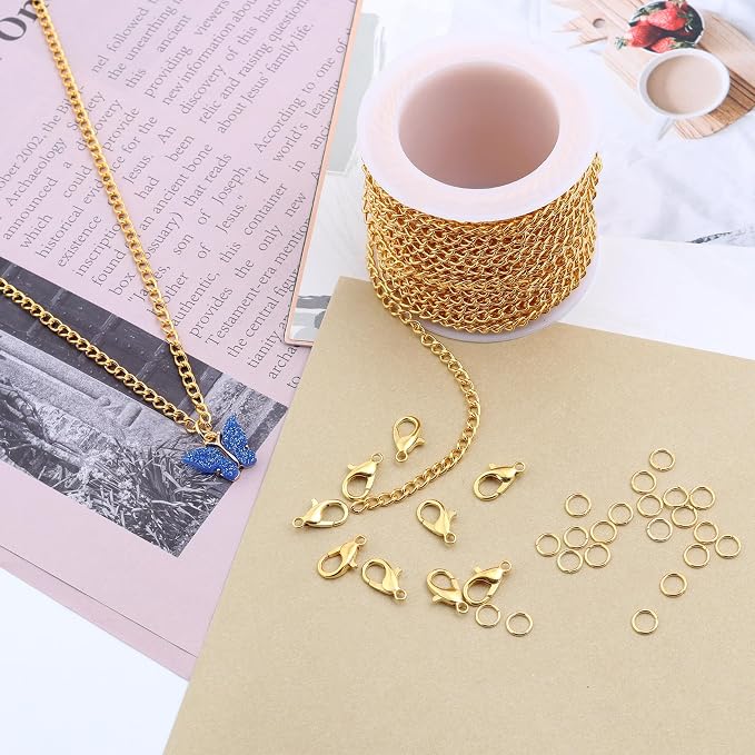 Lemonkey 33 Feet Metal Gold Necklace Chains Curb Links Chains Bulk - Image 6