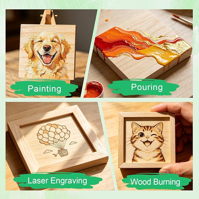 ESRICH 4x4 Inch Wood Panels, 9 Pack Square Craft Wood Canvas Boards, Blank - Image 6