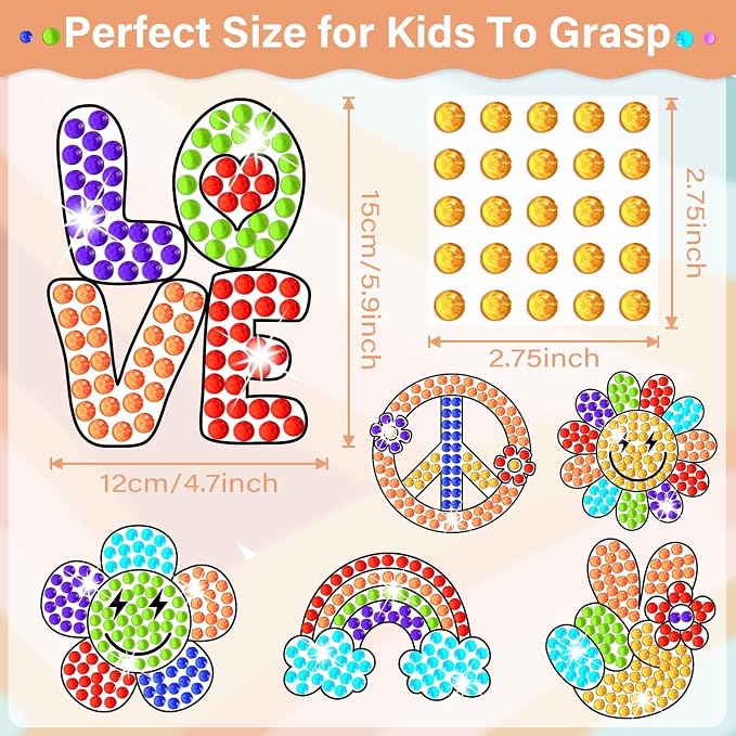 Qyeahkj 6 Pcs Groovy Arts and Crafts, Retro Art Crafts Boho Hippie Suncatcher - Image 6