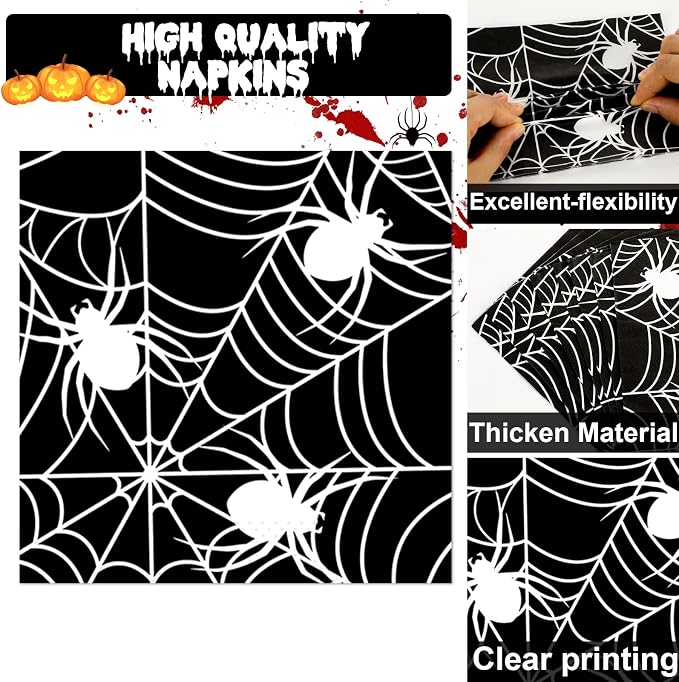 50 Guests Halloween Spider Web Plates and Napkins Party Supplies Spiderweb - Image 3