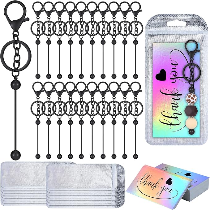 Sasylvia 60 Pcs Beadable Keychain Bars Bulk Making Kit 20 Beaded Keychain 20 by Sasylvia