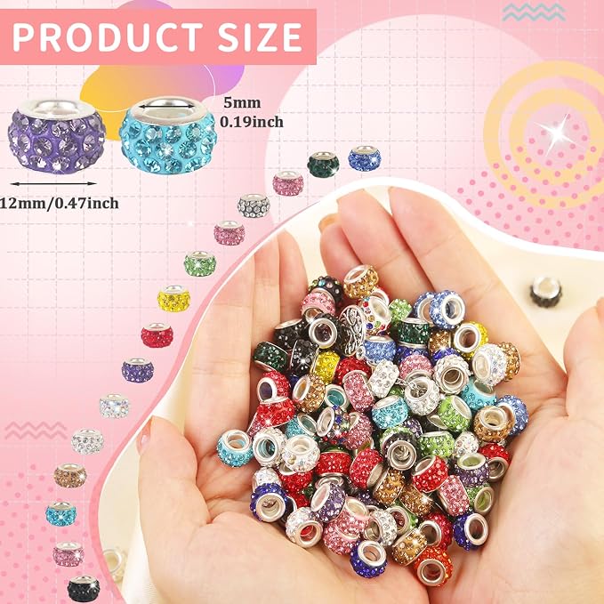 400 Pieces Large Hole Beads Mixed Color Rhinestone European Beads Large Hole - Image 6