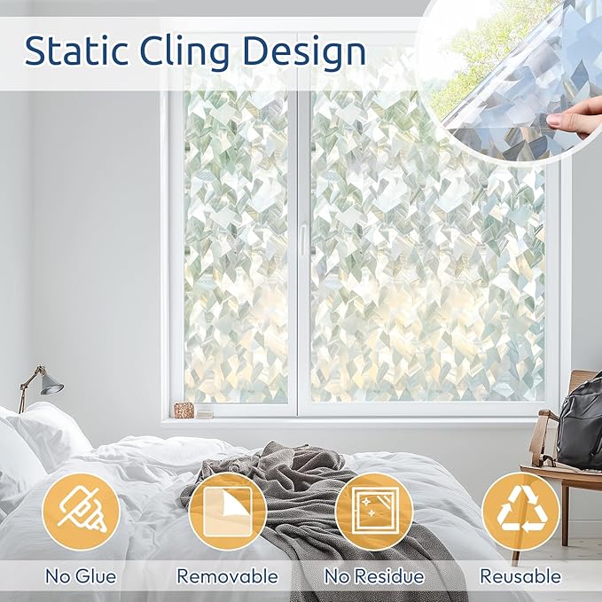 rabbitgoo Window Privacy Film, Crystal Icicles, 23.6" x 157.4" | Stained Glass - Image 4