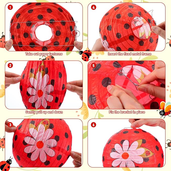 Panelee 12 Pcs Ladybug Party Decorations Paper Lanterns 8 Inch Hanging Round - Image 3