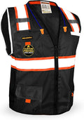 KwikSafety - Charlotte, NC - UNDERBOSS Safety Vest [11 POCKETS] Premium ANSI Class Unrated High Visibility Vest Construction Surveyor Reflective Vest Industrial Work Safety Vest for Men/Black Small