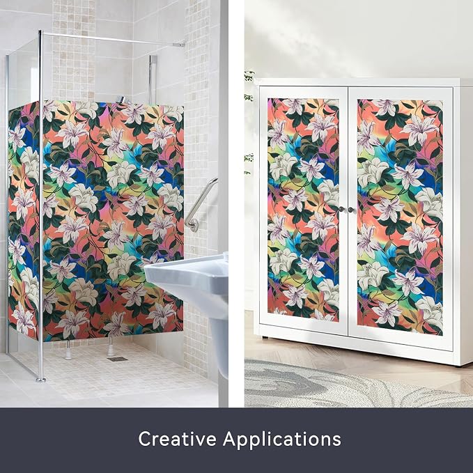 DKTIE Stained Glass Window Film Floral Vintage Style, Frosted Glass Effect - Image 5