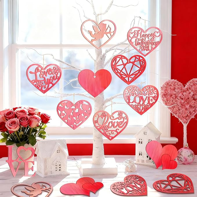 80PCS Wooden Heart Ornaments to Paint Valentine's Day Craft, 10 Styles DIY - Image 4