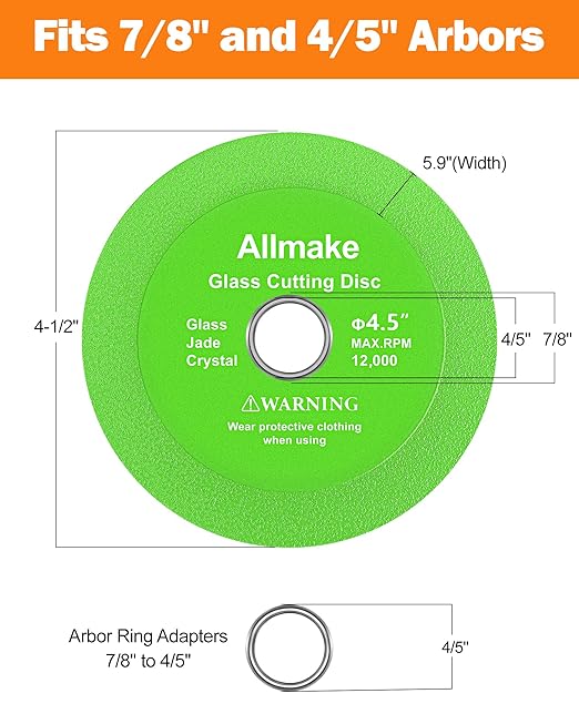 Glass Cutting Disc, Allmake 3pcs Rock Slab Grinding Disc 4.5 Inch for Angle Grinder, Diamond Glass Cutter Saw Blades for Grinding Cutting Bottle Crystal Ceramic Tile, Discos para Cortar Ceramica
