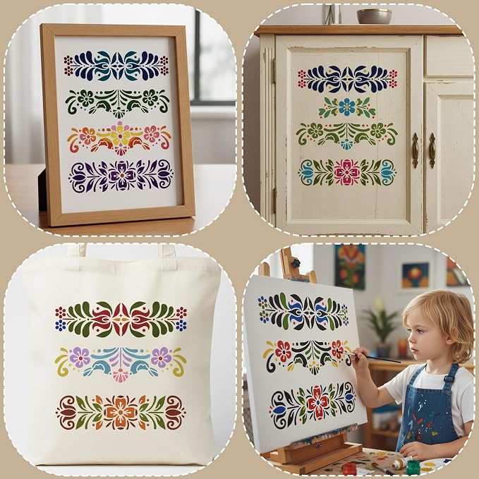 Floral Decorative Painting Stencil Templates, 12x12inch Floral Pattern - Image 4