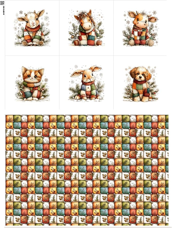 Cozy Animals Patchwork Quilting Fabric Panel – 6× Blocks + Bonus Patchwork by FabricsTown