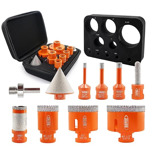 Diamond Core Drill Bit Kit BGTEC Diamond Hole Saw Tile Cutter,5/8"-11 Thread 6pcs 6/8/10/35/50/65mm Drill Bits+10mm Finger Bit+ 2" Chamfer Bit Milling Finger Bit+Hex
