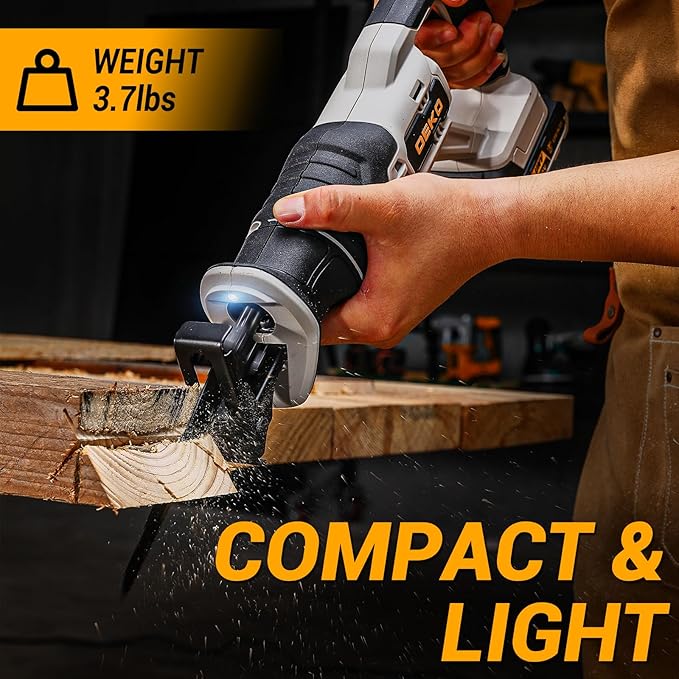 Cordless Reciprocating Saw: DEKOPRO 20V Lithium Ion Power Reciprocating Saw with Battery and Charger, Variable Speed Trigger, 25/32" Stroke Length, 0-2800RPM and 4-5/16" Max for Wood, Metal, PVC