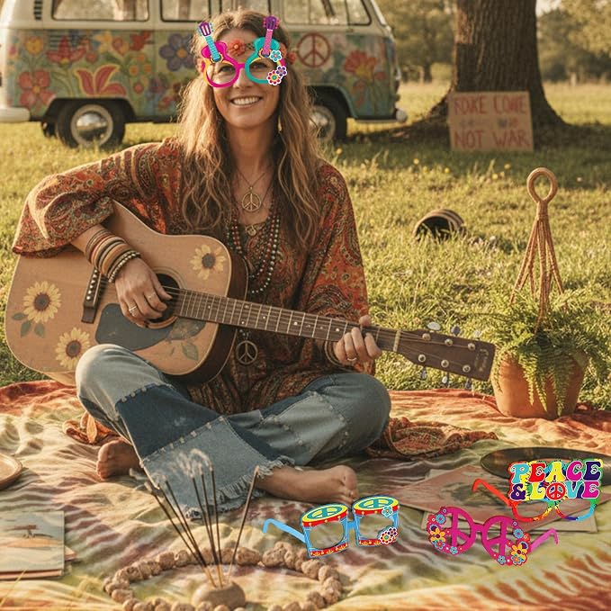 Pajean 36 Pcs 60s Party Decorations 60's Photo Booth Prop 60 Hippie Themed - Image 6