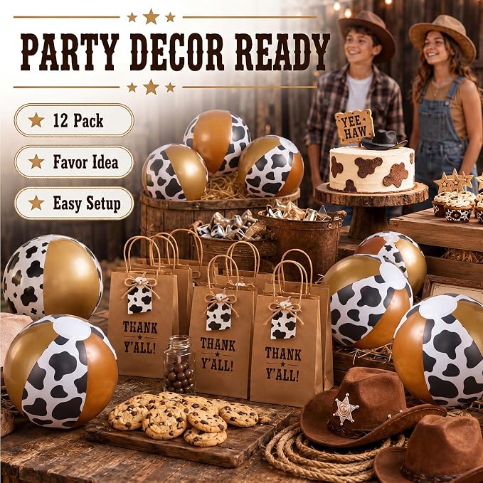 Realspring 12 Pack Cow Print Inflatable Beach Balls 8 Inch Farm Animal Party - Image 4