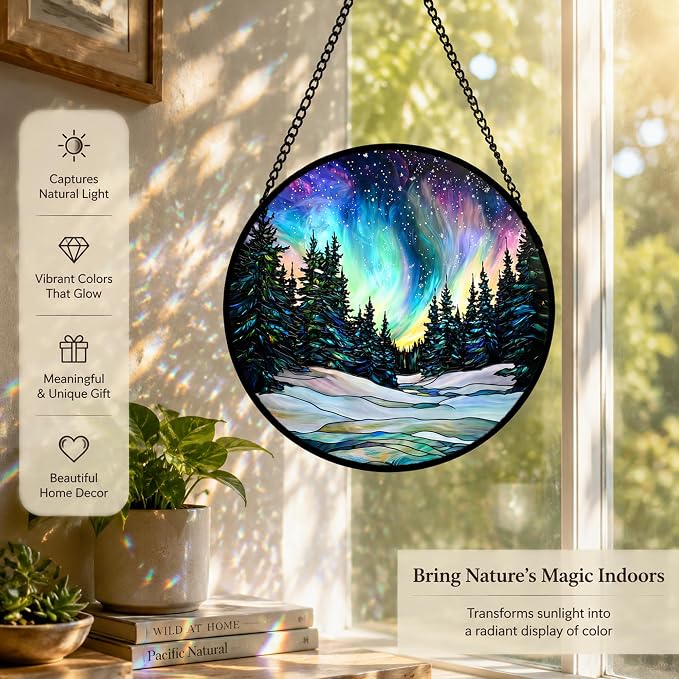Northern Lights Acrylic Suncatcher Faux Stained Glass Window Hanging 6.3" | - Image 6