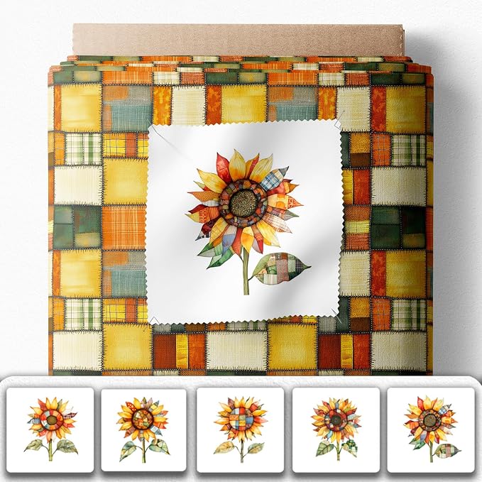 Patchwork Sunflower Cotton Fabric Panel – Six 10×10 inch Designs + Bonus by FabricsTown