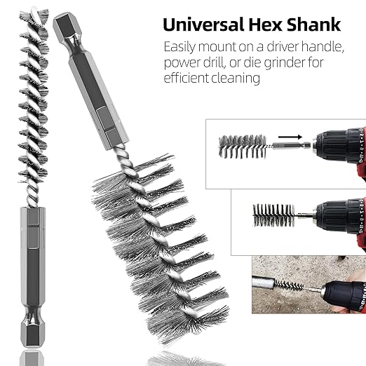 ASNOMY 12Pcs Wire Bore Brush for Drill,5/16"-1-3/16" Stainless Steel Wire Brush Bore Cleaning Brush Set for Power Drill Cleaning,Abrasive Drill Wire Brush with 1/4" Hex Shank