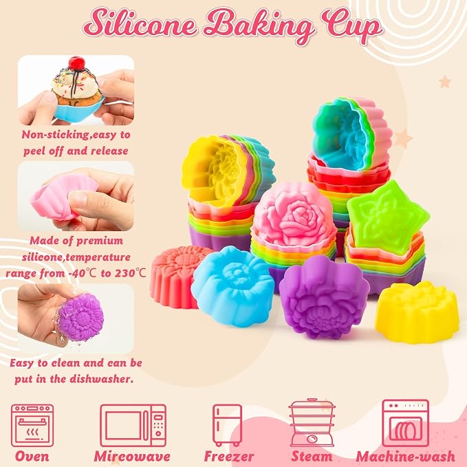 R HORSE 42 Pack Silicone Molds Cupcake 2 Inch Mini Size Multi Flower-Shaped - Image 4