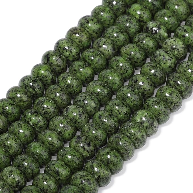 Songxi 5x8mm Natural Green Sesame Jasper Stone Rondelle Beads, Gemstone - Image 3
