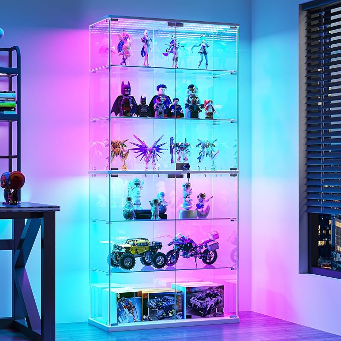 Dystler 6-Tier Glass Display Cabinet, RGB LED Lights by CraftYourIdealHomeLife