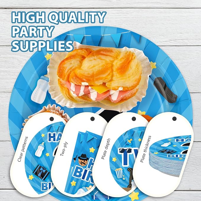96Pcs Boss 2nd Birthday Party Decoration Baby Boy Second Birthday Plates and - Image 6