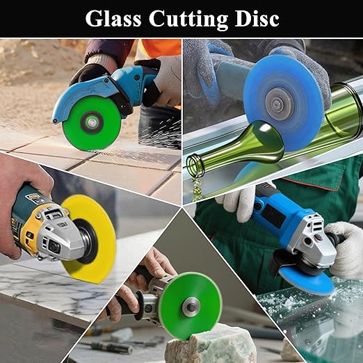Lamoutor 3Pcs 4 Inch Glass Cutting Disc for Angle Grinder, Diamond Saw Blade, Tile Cutter Blade for Cutting Marble Glass Tile Jade Crystal（Green/Blue/Yellow）