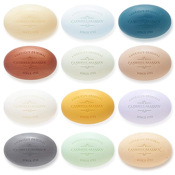 Caswell-Massey Natural Bar Soap for Men & Women, Moisturizing Body Soap Bar for All Skin Types, Made with Essential Oils & Plant-Based Formula for Soft Skin, Multi Scents, 12 Bars x 5.8 oz Gift Set