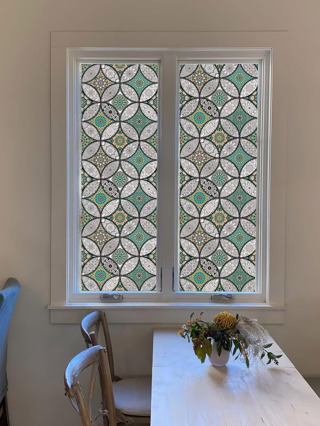 Green Window Privacy Film Frosted Glass Windows Cling Non-Adhesive Removable - Image 2