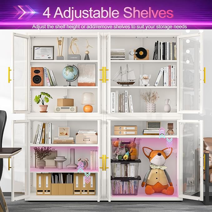 34" Display Cabinet with Glass Doors, 4-Tier Curio Cabinet with Many Color - Image 5
