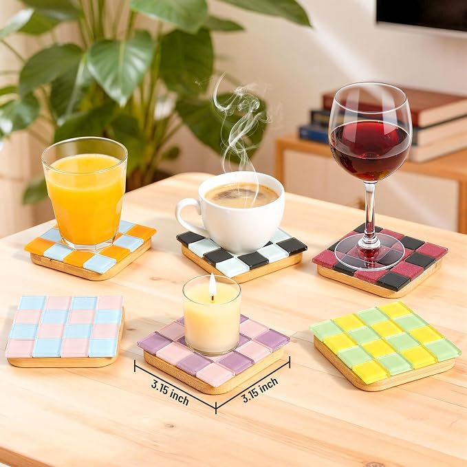 ZAIONE Mosaic Coasters Kits for Beginner: 6 Sets Mixed Color Glass Mosaic Tiles - Image 7