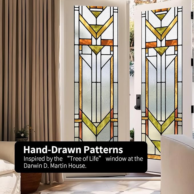 Original Hand Drawn Faux Stained Glass Window Film, Double-Sided Privacy Static - Image 5