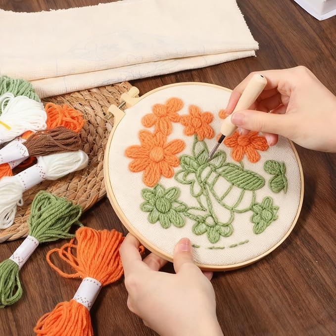 3 Pcs Punch Needle Kits, 7.87 Inch Cute Floral, Bees and Butterfly Punch Needle - Image 7