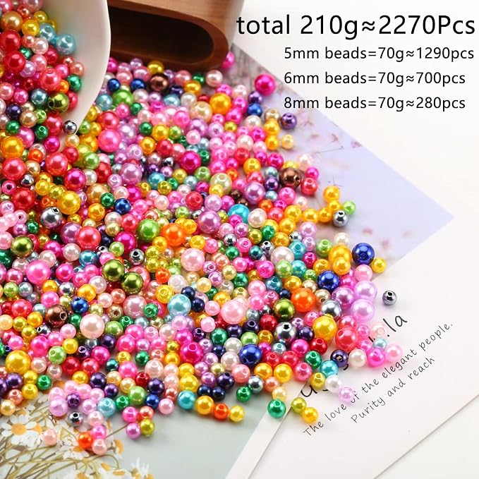 ToBeIT 2270pcs Satin Luste Beads Plastic Pearl Bead Pearls Colored Beads - Image 2