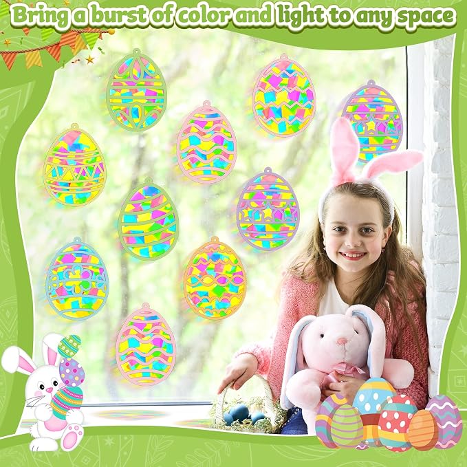 32 Sets Easter Egg Suncatchers Craft Kit DIY Window Stained Glass Effect Easter - Image 7