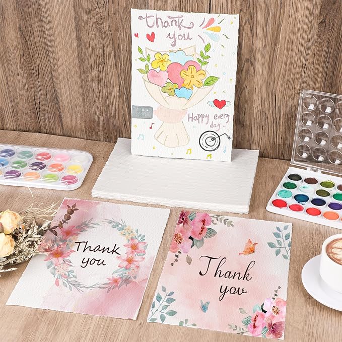 25 Sheets Watercolor Paper 7X 10, 300 GSM Deckled Edge Paper Rough/Textured - Image 6
