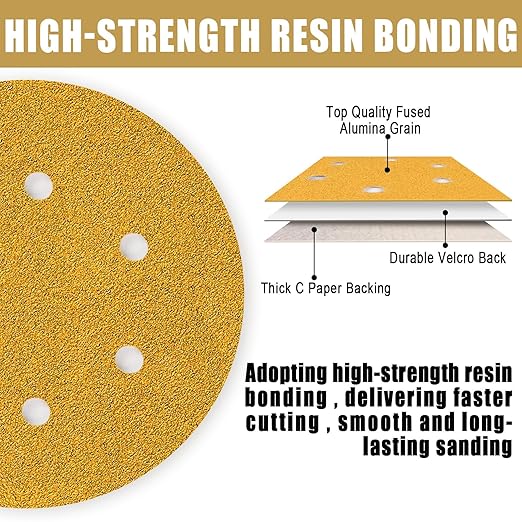 6 Inch - 6 Hole Hook and Loop Sanding Discs 60 Grit, Random Orbital Sandpaper for Automotive and Woodworking - 100 Pack