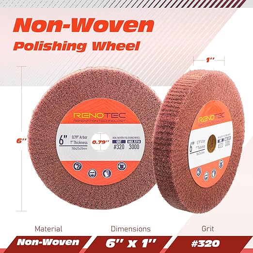 6 Inch Flap Wheel, Non-Woven Abrasive Polishing Wheel, 1 Inch Thickness, 3/4 Inch Arbor, for Bench Grinder (4 Pcs Grit320)