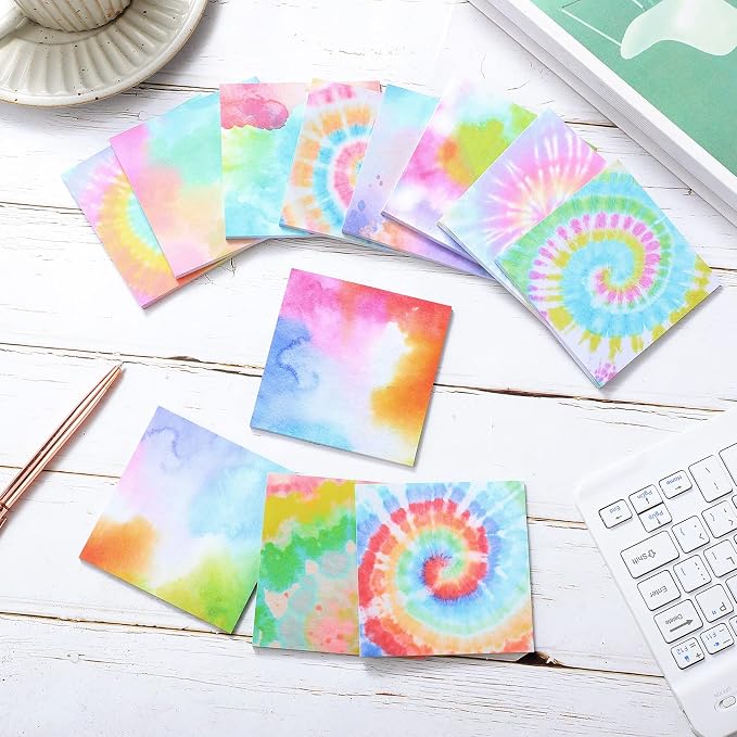 Eaasty 12 Pcs Rainbow Sticky Notes Tie Dye Pastel Sticky Note Fun Self Adhesive - Image 4
