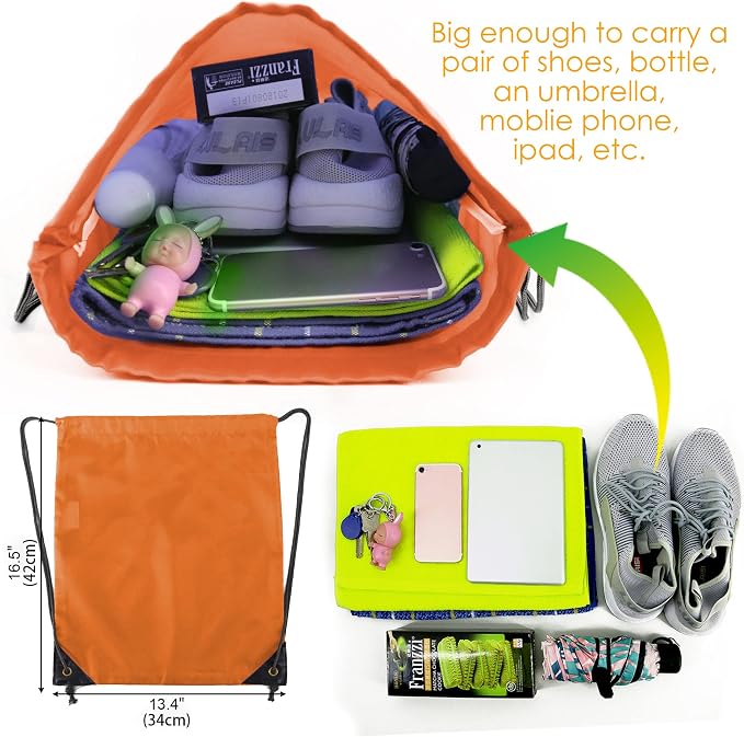 BeeGreen 20 Pieces Orange-String-Bag-Pack-Bulk Durable Cinch Gym Sacks - Image 3